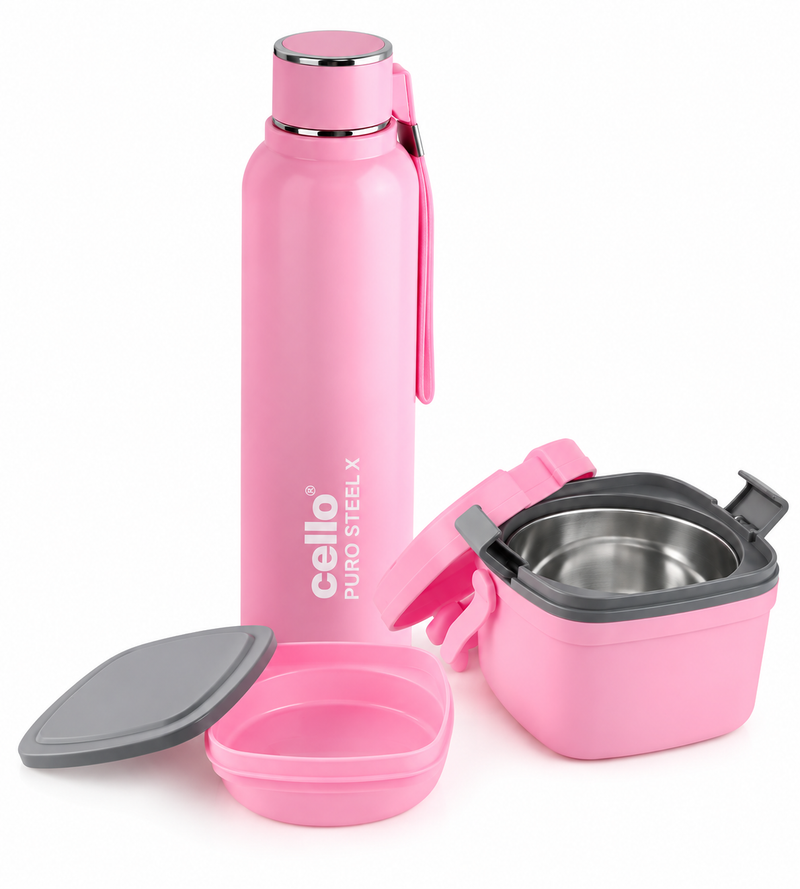 Cello Benz Gift Set – Cube Big DLX Lunch Box & Puro Benz 900 Water Bottle | Premium Corporate Gift Set