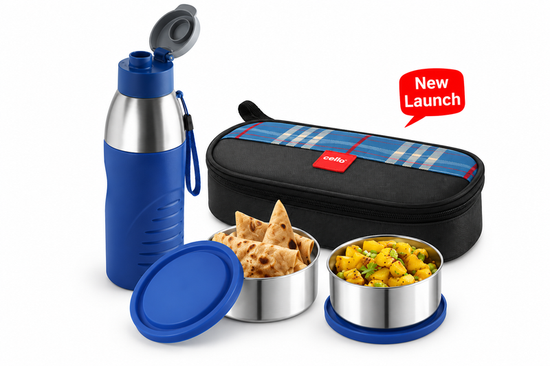 Cello Mid Day Gift Set – MF Trent Lunch Box & Puro Gliss 600 Water Bottle | Corporate Gift Set