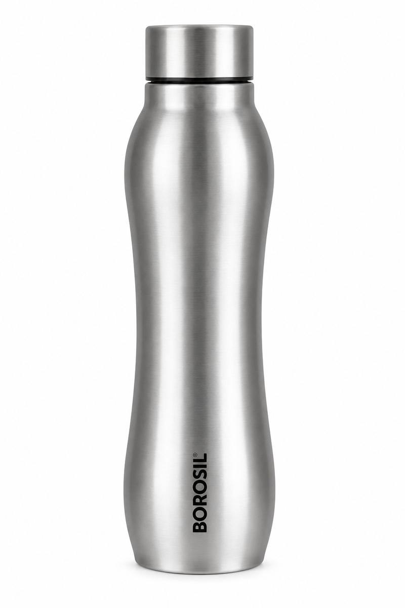 Borosil Chillmate Single Wall Stainless Steel Water Bottle – Silver, 740 ML