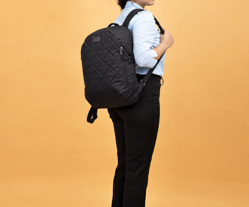 CLOVER 15.6 Inch Laptop Backpack – Lightweight Recycled Polyester Backpack with Quilted Design, Laptop Sleeve & Trolley Strap
