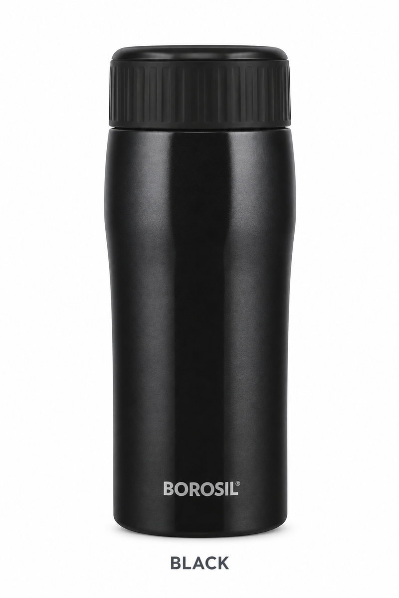 Borosil Cosmic 320 ML Vacuum Insulated Stainless Steel Bottle – Black & Champagne Gold