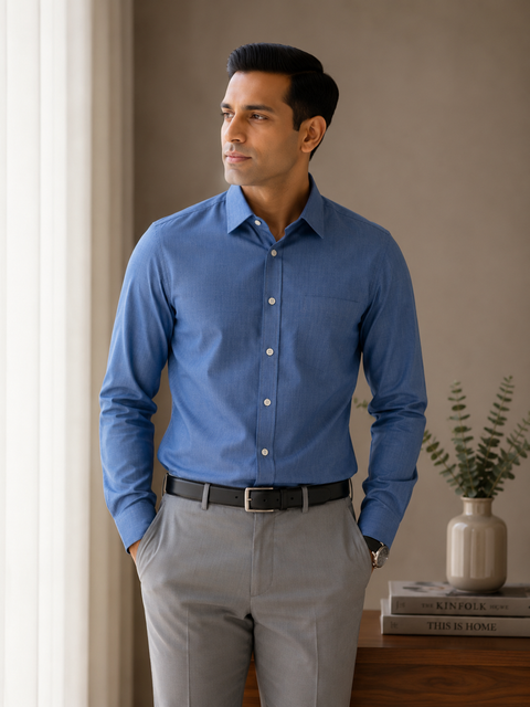 Arvind Fila Fil Men's Dark Blue Formal Shirt | Premium Office Wear | Full Sleeve