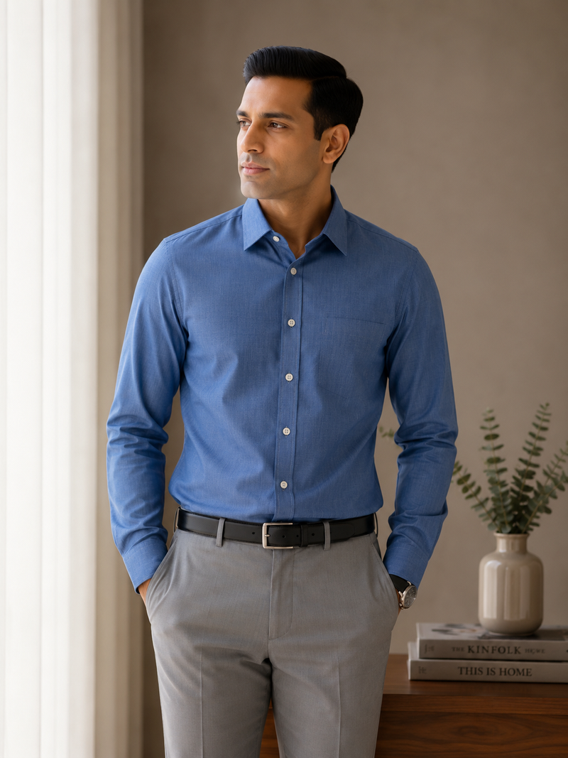 Arvind Fila Fil Men's Dark Blue Formal Shirt | Premium Office Wear | Full Sleeve