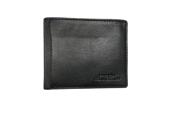 French Connection Genuine Leather Men's Bifold Wallet | Black RFID Wallet with Multiple Card Slots