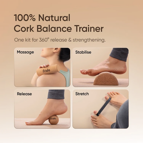 Frido Portable Balance Trainer Kit | Cork Foam Roller & Muscle Release Set