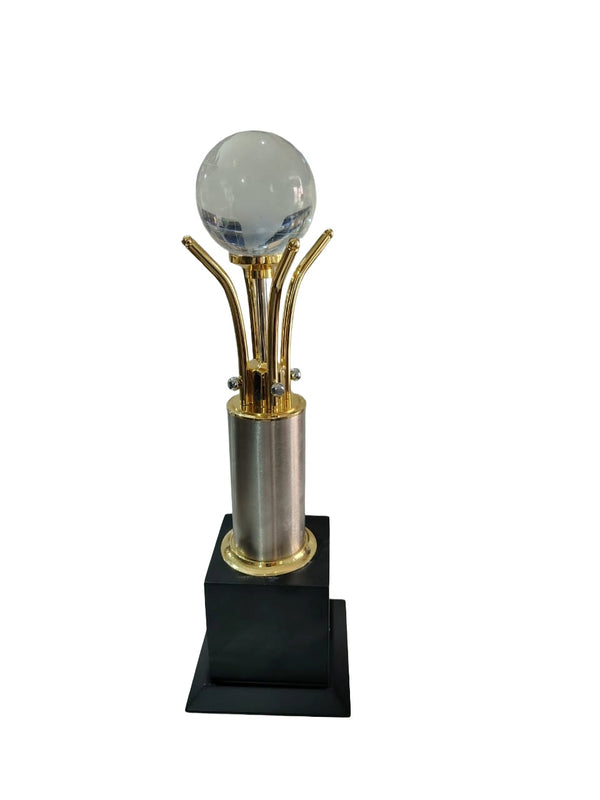 Large Premium Globe Crystal Trophy with Gold Finish | Corporate Award, Employee Recognition & Business Achievement Trophy