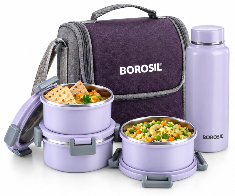 Glory Green Stainless Steel Lunch Box Set of 4 with Insulated Carry Bag & 600ml Bottle | Premium Office, School & Travel Tiffin Set