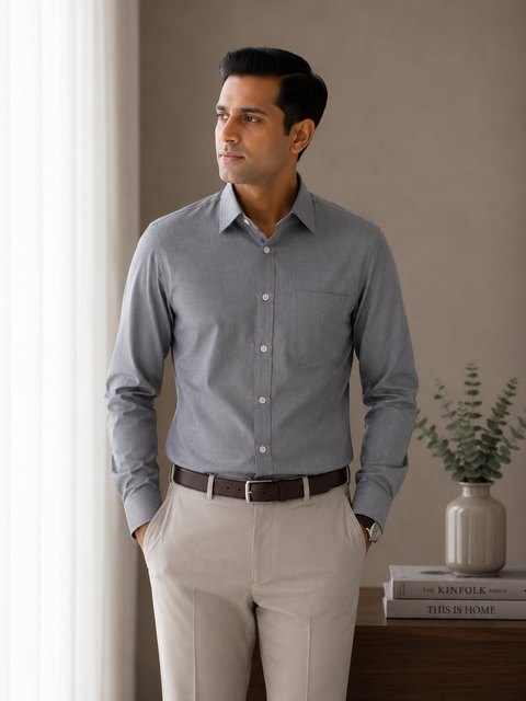 Arvind Fila Fil Men's Grey Formal Shirt | Premium Office Wear | Full Sleeve