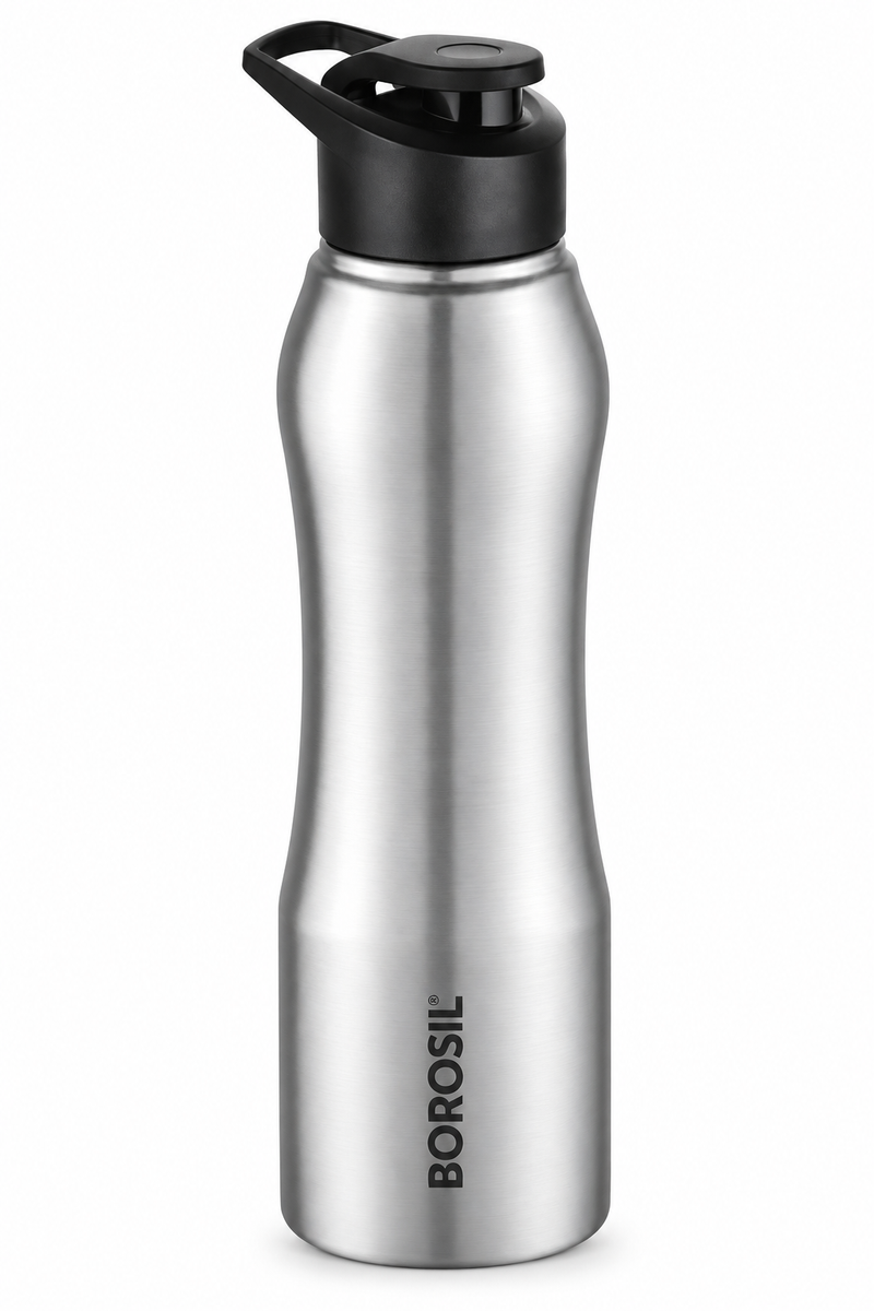 Borosil Grip-N-Sip Single Wall Water Bottle – Steel, Maroon & Black, 750 ML & 1 L