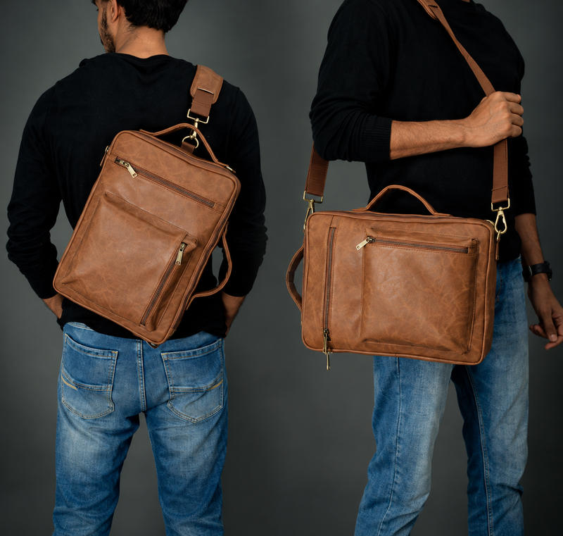 HAWK TAN Laptop Messenger Bag – 14 Inch Premium Faux Leather Laptop Bag with Adjustable Shoulder Strap & Multiple Zipper Pockets