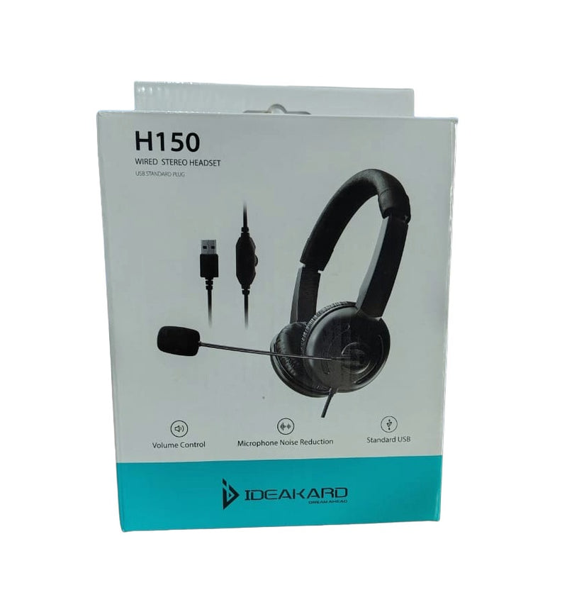 IDEAKARD H150 USB Wired Stereo Headset with Noise Reduction Microphone | Over-Ear Headphones for PC & Laptop