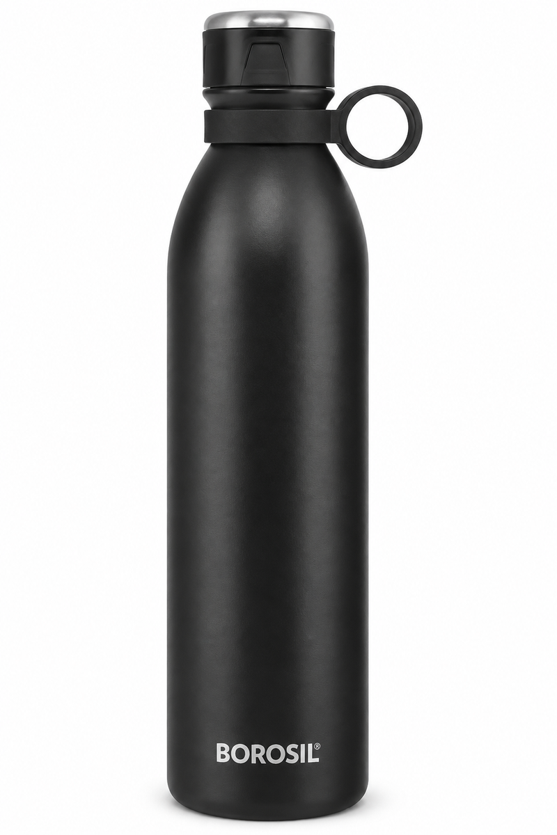 Borosil Jupiter 1 L Vacuum Insulated Stainless Steel Water Bottle – Black