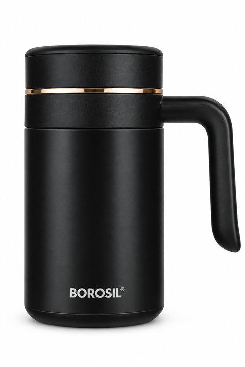 Borosil Klassic Super Mug 540 ML Vacuum Insulated Stainless Steel Mug – Black