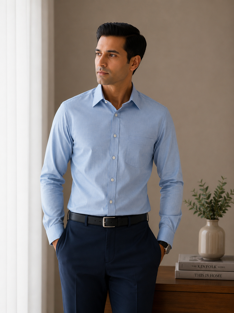 Arvind Fila Fil Men's Light Blue Formal Shirt | Premium Office Wear | Full Sleeve