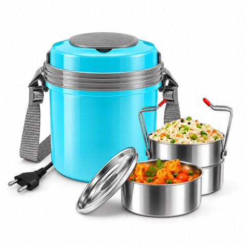 Milton New Electron 3 & 4 Electric Lunch Box | Portable Food Warmer with Stainless Steel Containers, Auto Cut-Off & Double Wall Insulation
