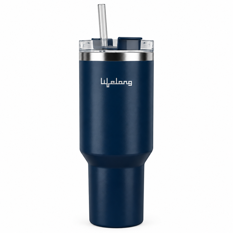Lifelong Double-Walled Vacuum Insulated Tumbler 600ml | Stainless Steel Travel Cup with Straw & Lid