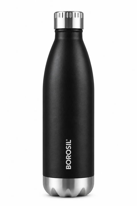 Borosil New Bolt Vacuum Insulated Stainless Steel Bottle – Black & Blue, 500 ML & 1 L
