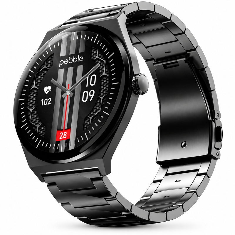 Pebble Royale Steel Luxe Edition Smartwatch 1.43" AMOLED | Always-On Display, Bluetooth Calling & Health Tracking