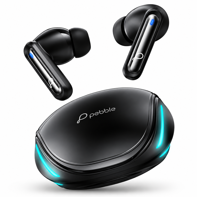 Pebble Striker Buds Wireless Earbuds | Quad Mic ENC, Up to 40 Hours Playtime, 13mm Dynamic Drivers & Low Latency