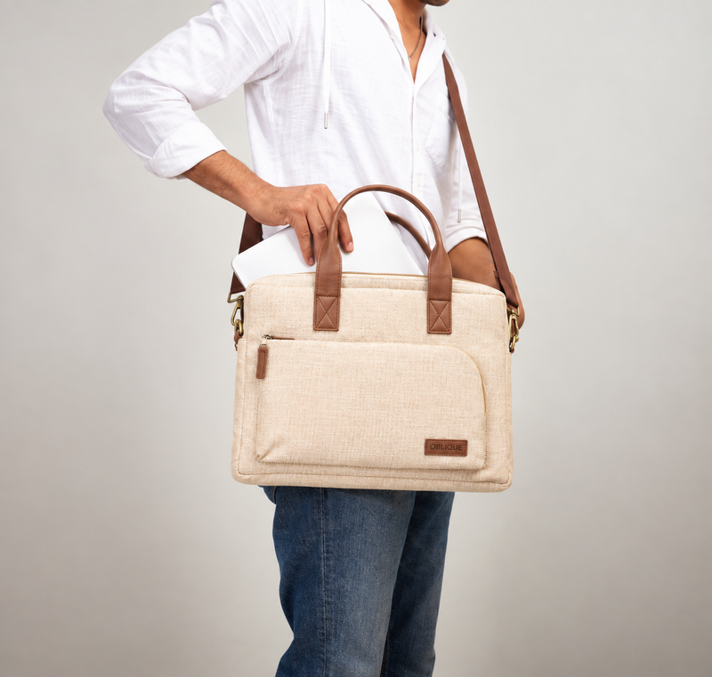 RUSH OXFORD 13 Inch Laptop Messenger Bag – Eco-Friendly Canvas Laptop Bag with Shoulder Strap, Handles & Multiple Pockets