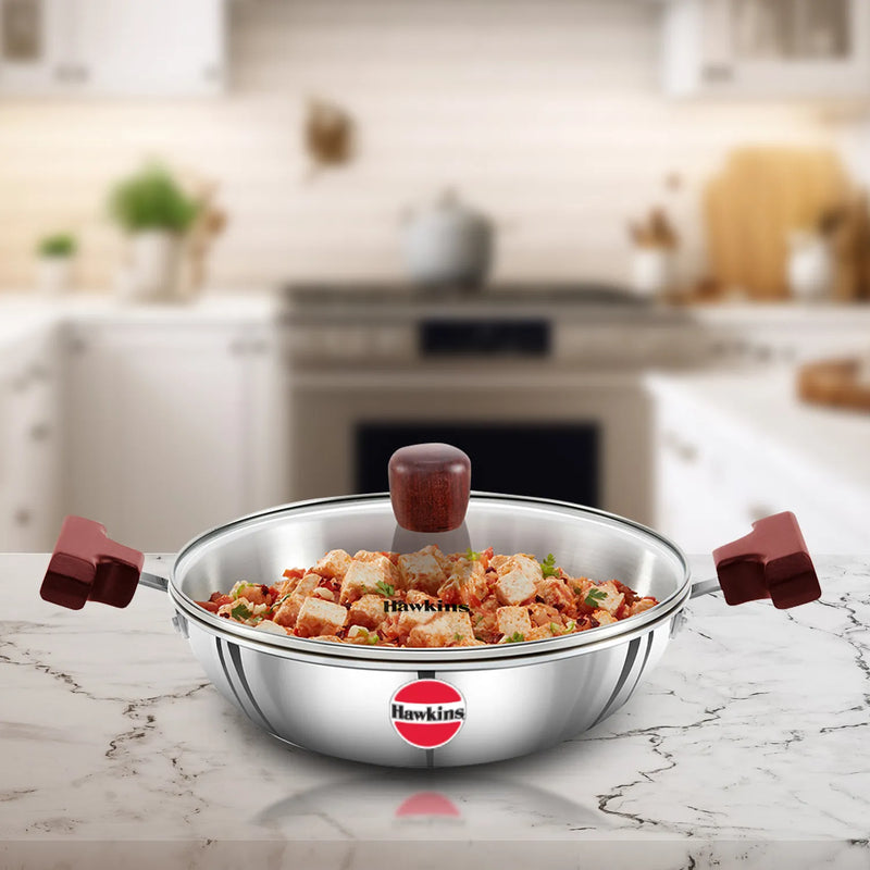 Hawkins Tri-Ply Stainless Steel Deep Fry Pan 1.5L (26 cm, 3 mm) with Glass Lid – Induction Compatible | Corporate Gift Essential