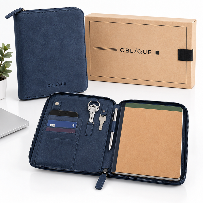 OBLIQUE SLIKK Premium Work Folio Organizer | Suede & Faux Leather Office Travel Folder