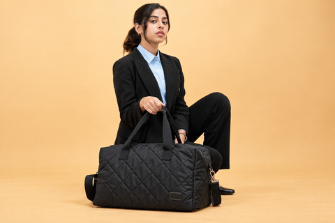 SPADES Duffel Bag – Black Quilted Travel & Gym Bag