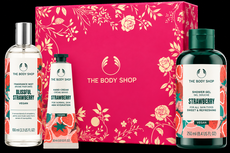 The Body Shop Strawberry Gift Set – Shower Gel 250ml, Hand Cream 30ml & Blissful Strawberry Fragrance Mist 100ml