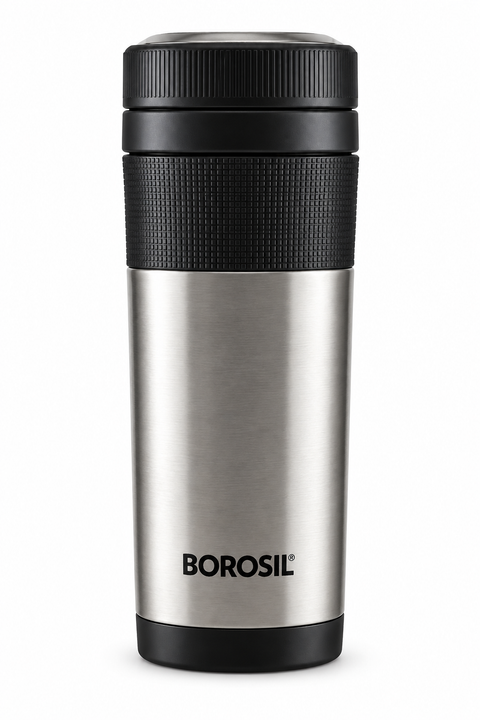 Borosil Travelmate 350 ML Vacuum Insulated Stainless Steel Travel Mug – Silver