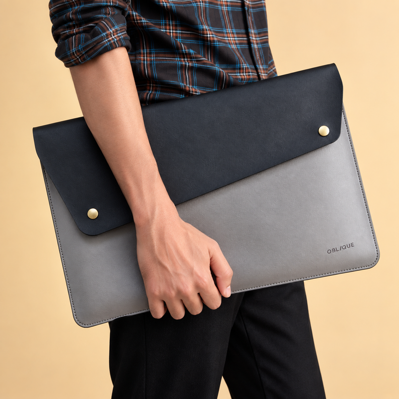 TWIX 14 Inch Laptop Sleeve Bag – Slim Faux Leather Laptop Case with Secure Button Closure