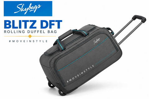 Skybags Blitz DFT Rolling Duffel Bag – Grey with Teal Accents