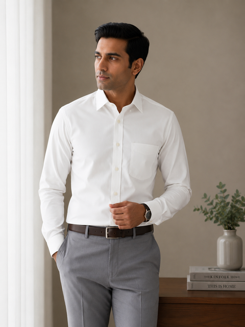 Arvind Easy Care Men's White Formal Shirt | Premium Wrinkle-Resistant Office Wear | Full Sleeve