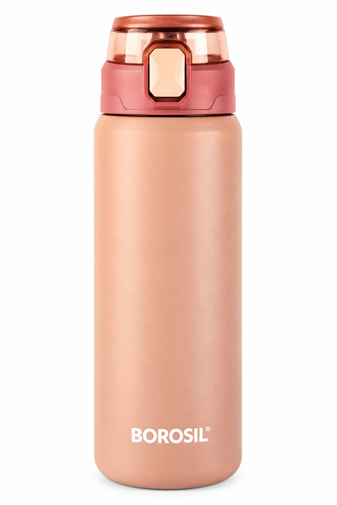 Borosil Aquasport 600 ML Vacuum Insulated Stainless Steel Water Bottle – Peach
