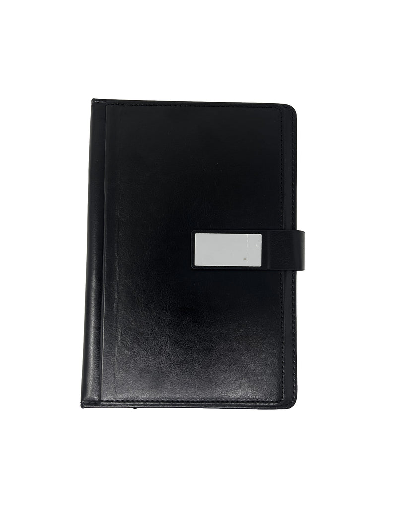Premium Black Leatherette Executive Diary Organizer with Magnetic Closure & Metal Plate