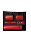 Red Stainless Steel Thermos Flask Gift Set with Mugs, Pen & Keychain | Corporate Gift Box
