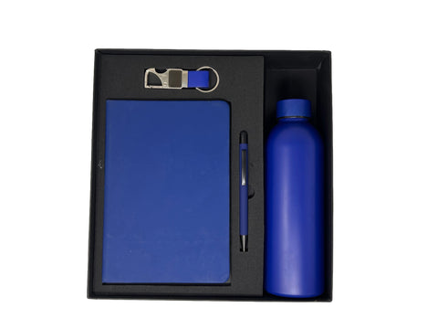 Blue Corporate Gift Set – Diary, Pen, Flask & Keychain | Premium Gift Box