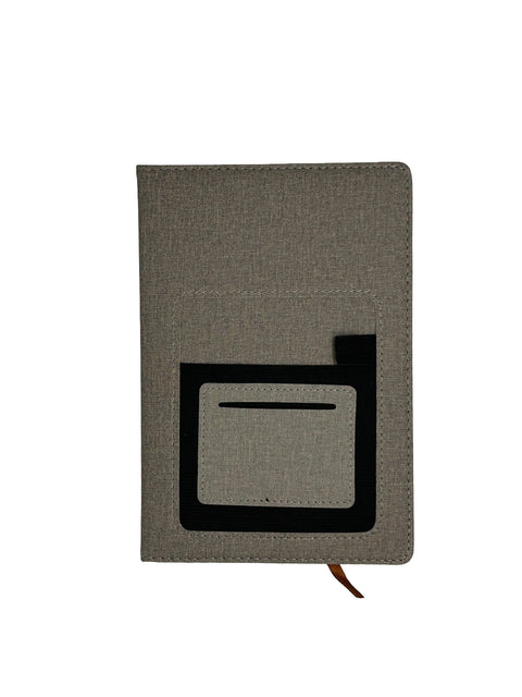 Modern Grey Linen-Textured Portfolio Notebook with Geometric Pocket