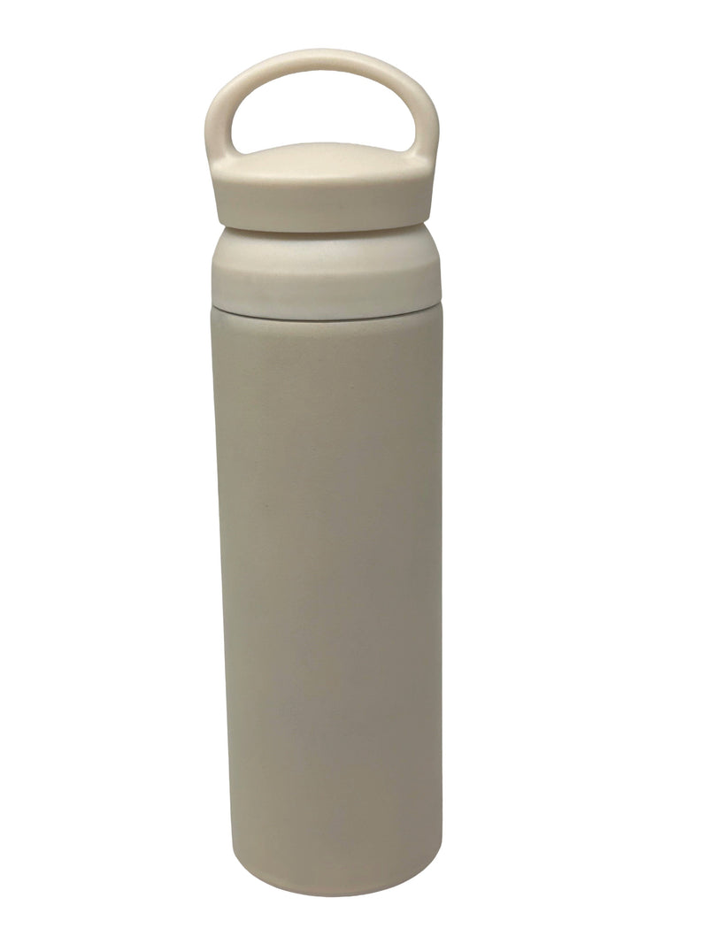 Matte Beige Insulated Water Bottle with Loop Lid | Double Wall Stainless Steel Flask | 500ML