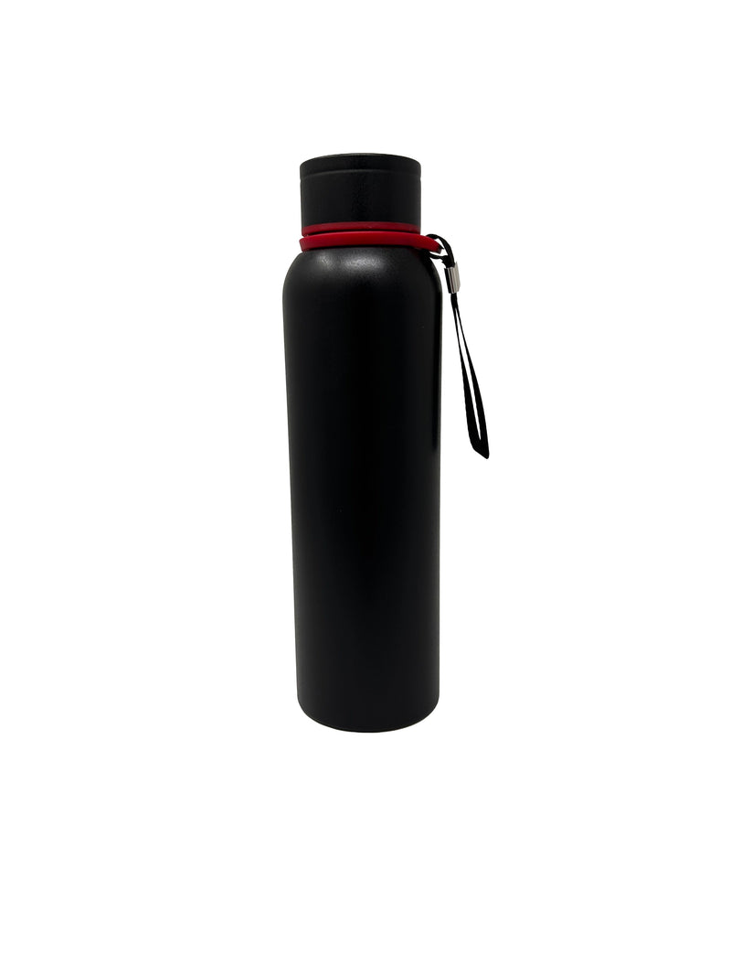 Matte Black Stainless Steel Water Bottle with Red Wrist Strap | Insulated Bottle | 800ml