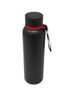 Matte Black Stainless Steel Water Bottle with Red Wrist Strap | Insulated Bottle | 800ml