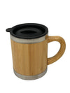 Bamboo Insulated Coffee Mug with Bamboo Handle | Eco-Friendly Stainless Steel Inner Desk Mug with Black Lid 350 ml