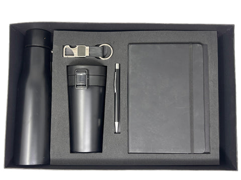 All-Black Executive Gift Set – Flask, Tumbler, Diary, Pen & Keychain | Corporate Gift Box